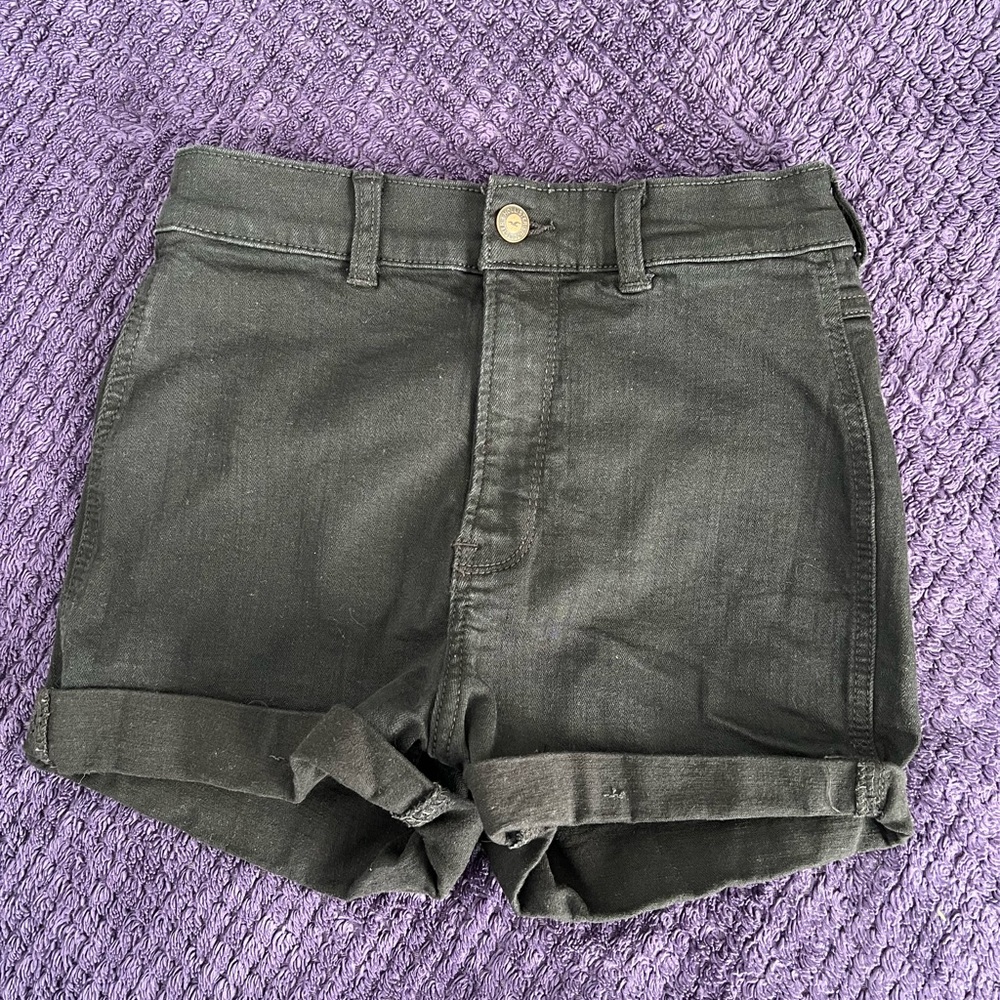 ultra high rise black denim shortie shorts hollister size 5 waist 27 women teen